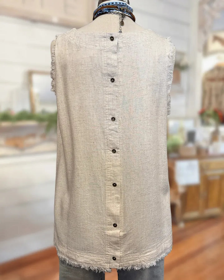 Tassels Trim Sleeveless Round Neck Casual Top