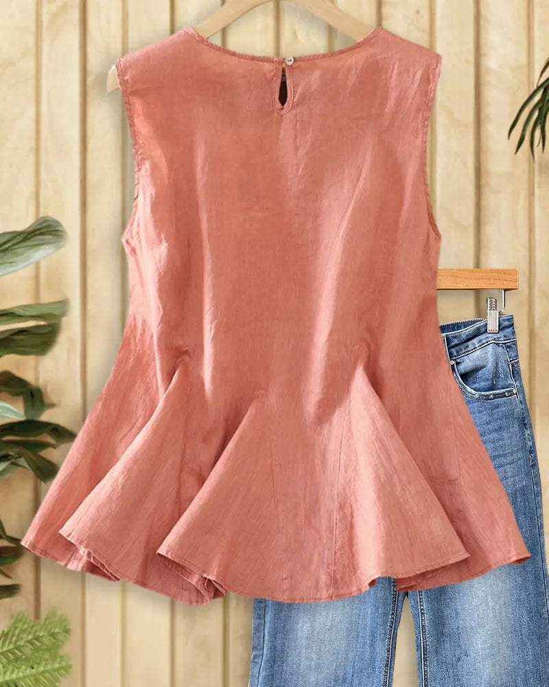 Sleeveless O Neck Peplum Hem Solid Color Daily Casual Top
