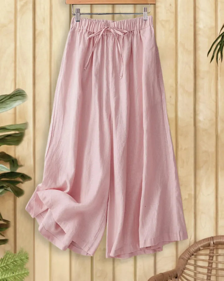 Solid Color Drawstring Waist Loose Flowy Wide Leg Pants