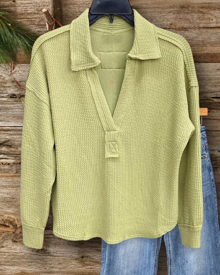 Solid Color Textured V Neck Commuting Shirt
