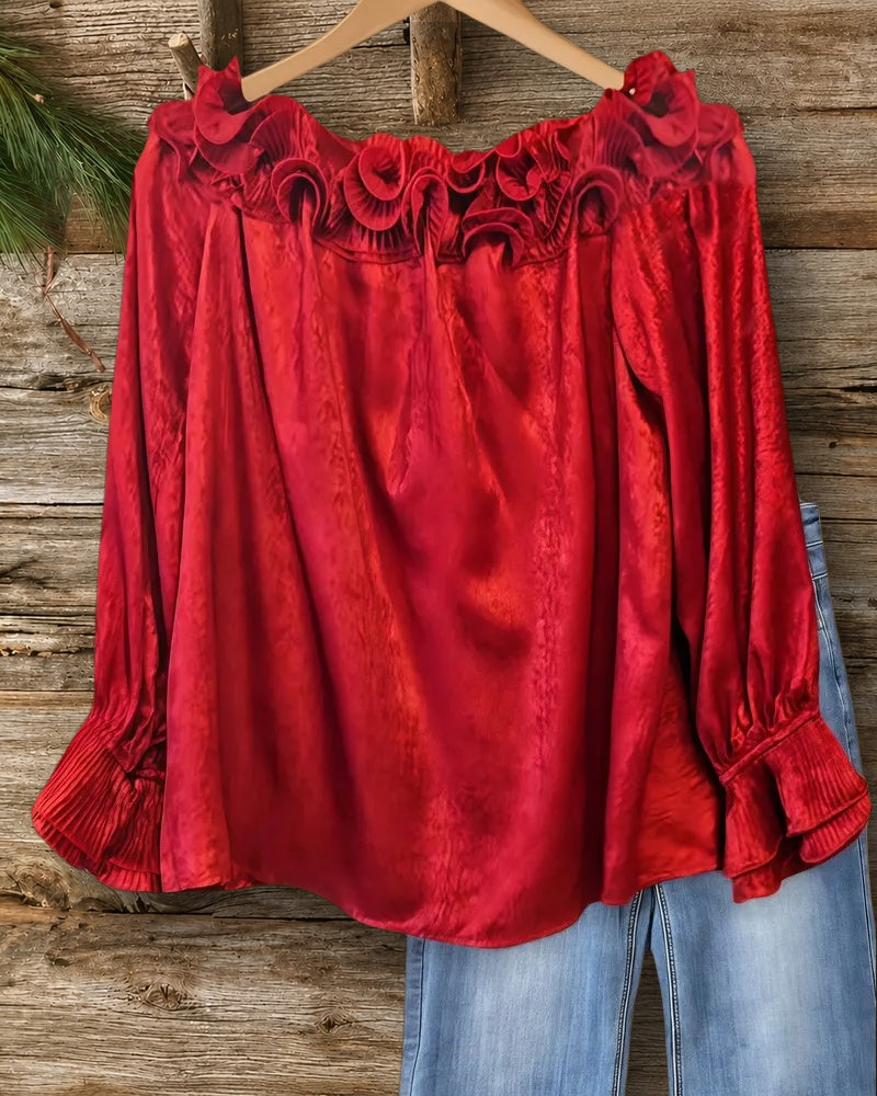 Solid Color Stringy Selvedge Trim Off Shoulder Elegant Blouse