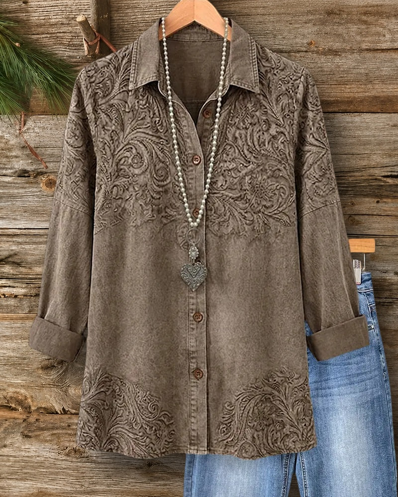 Embossed Detail Button Lapel Shirt