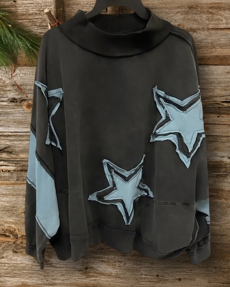 Color Block Star Applique Oversized Sweatshirt