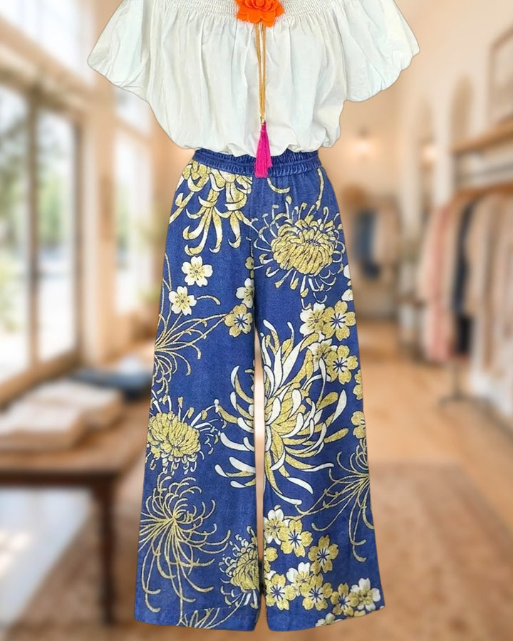 Floral Print Pastoral Casual Wear Wide Leg Pants