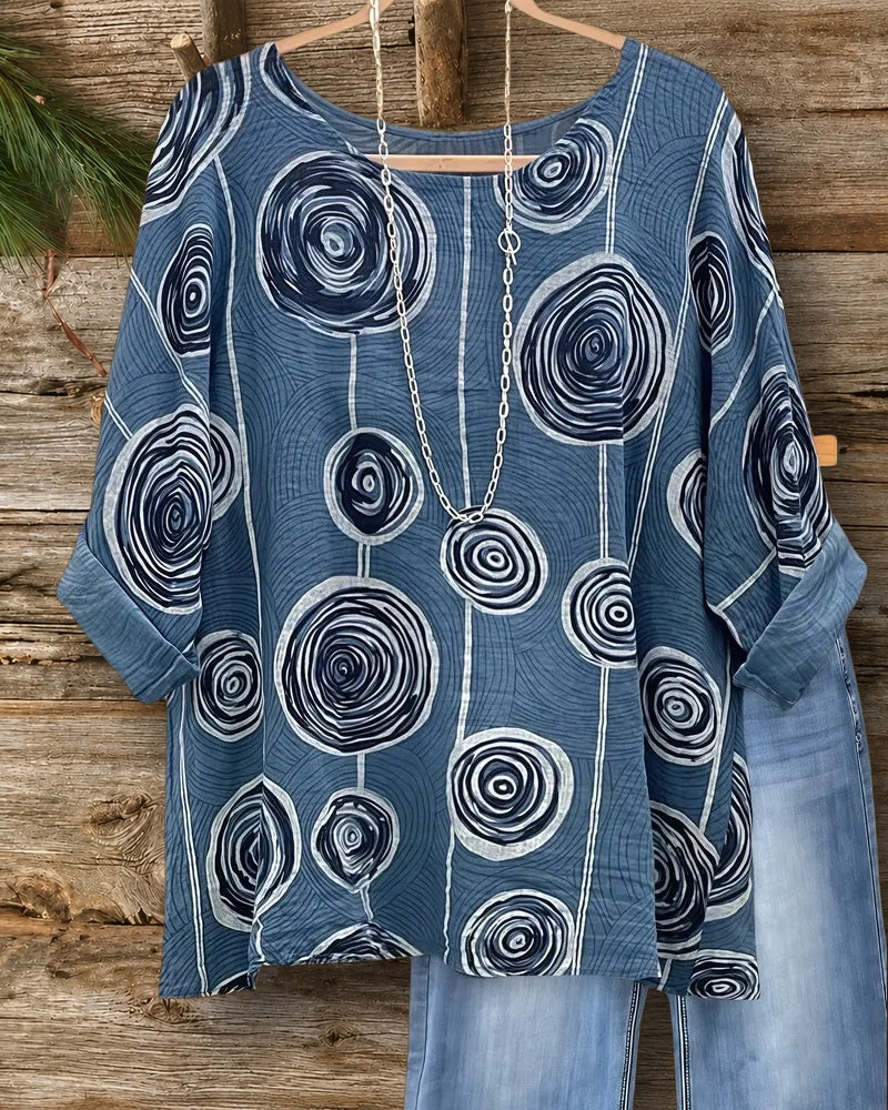 Abstract Print Pastoral Round Neck Blouse