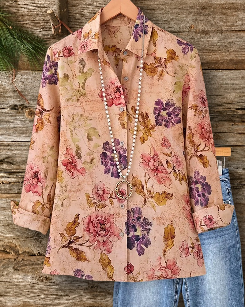 Floral Print Lapel Button Shirt