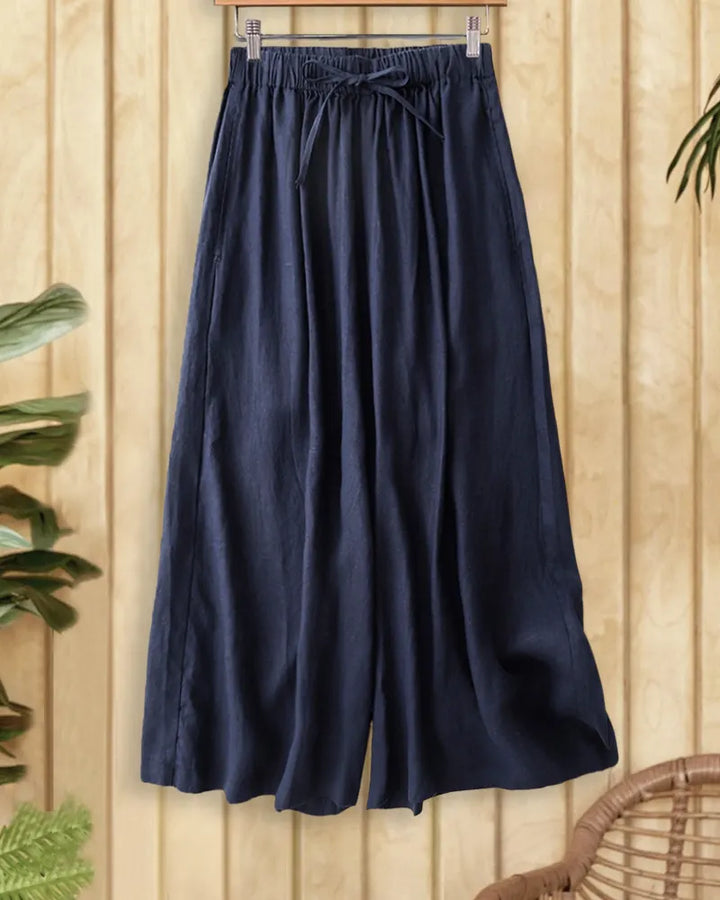 Solid Color Drawstring Waist Loose Flowy Wide Leg Pants