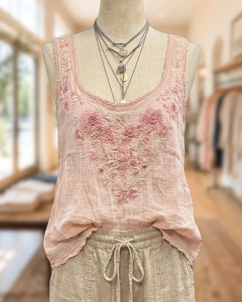 Floral Print Frayed Hem Loose Casual Sleeveless Tank Top