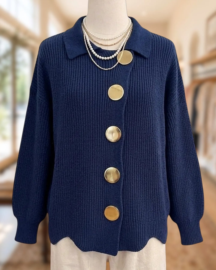 Solid Color Large Metal Buttons Irregular Hem Chic Knit Cardigan
