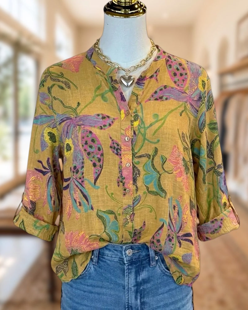 Floral Print 3/4 Sleeve Boho Blouse