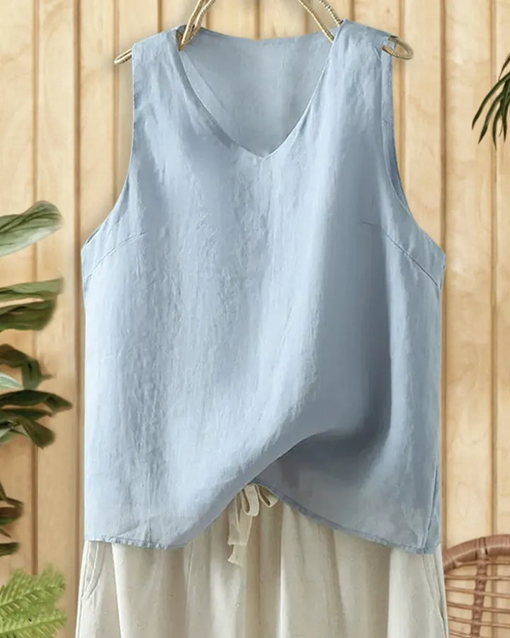 V Neck Sleeveless Loose Solid Color Casual Tank Top