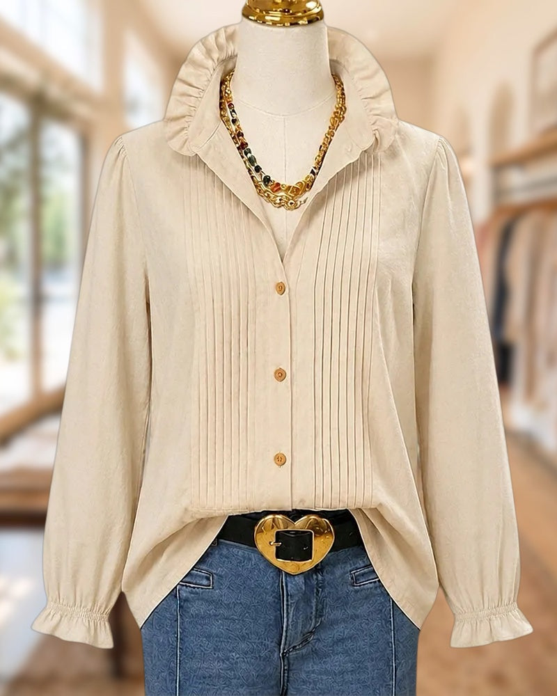 Pintuck Pleated Button Blouse