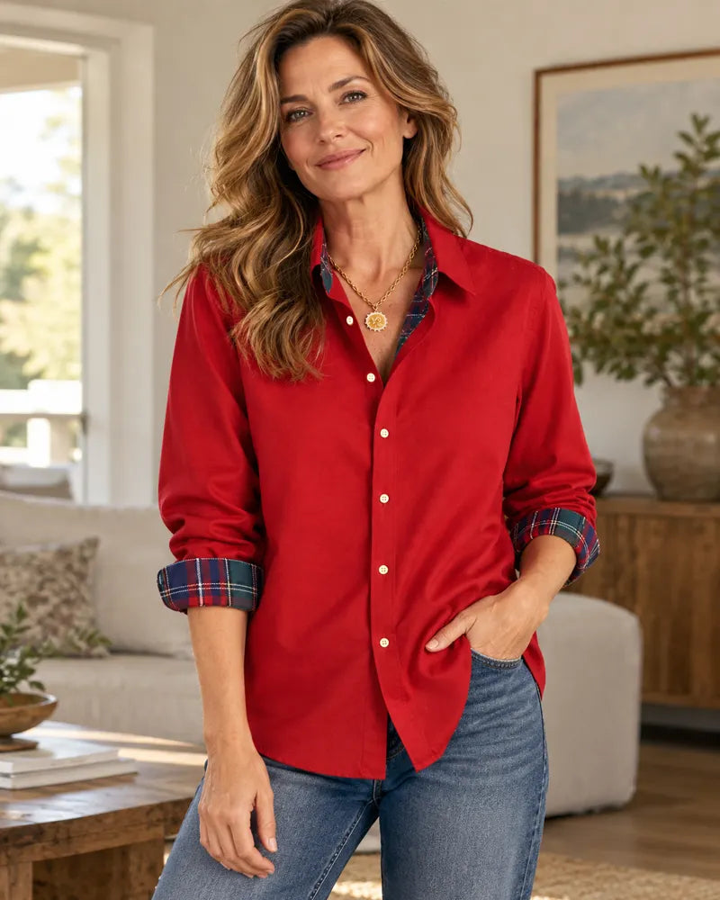 Plaid Contrast Trim Button Front Shirt