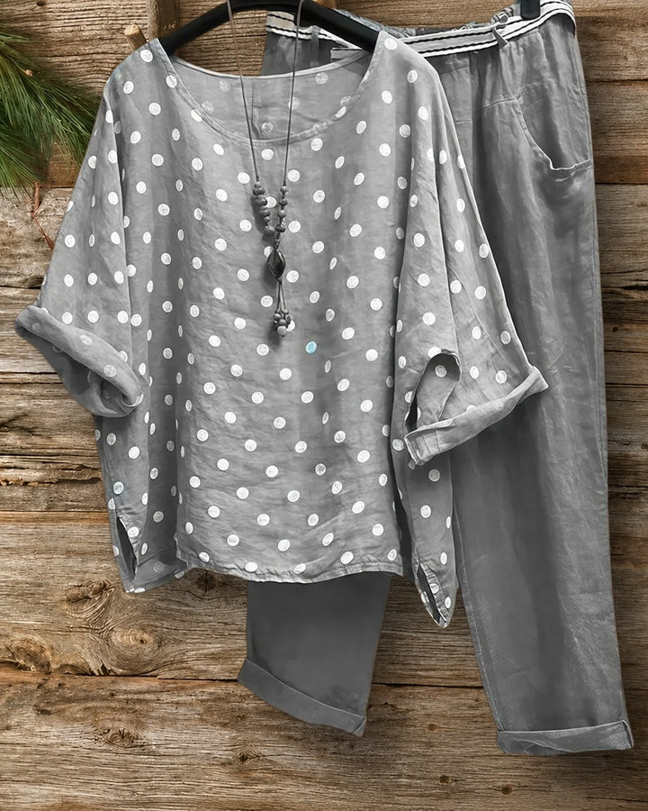 Polka Dot Laid Back Harem Pant Suit