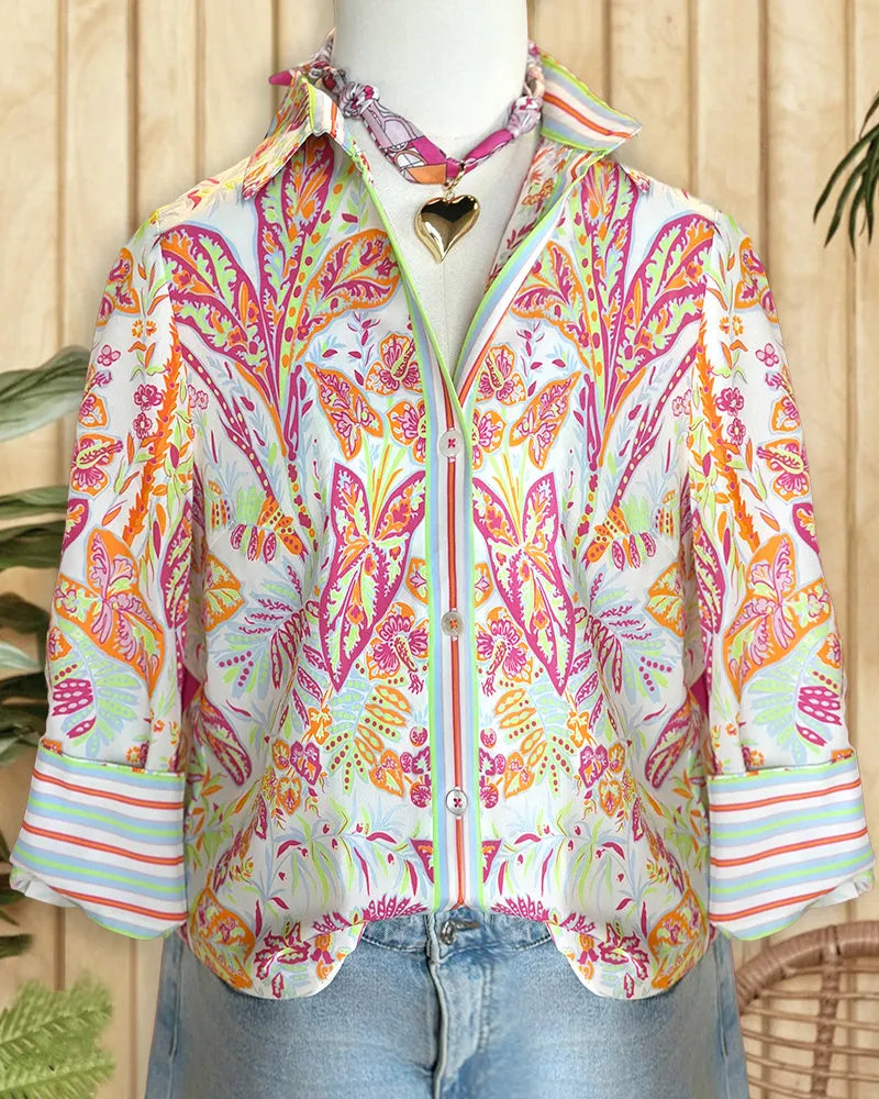 Floral Print Patchwork Pastoral Button Down Shirt