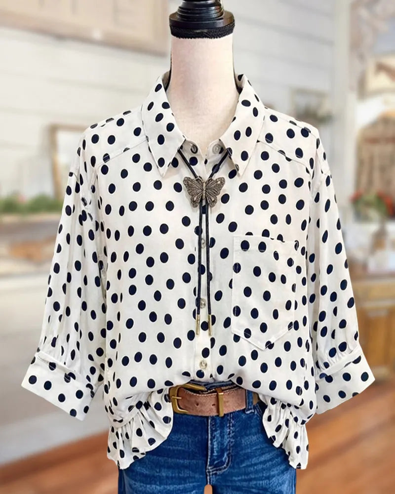 Polka Dot Ruffles Button Blouse