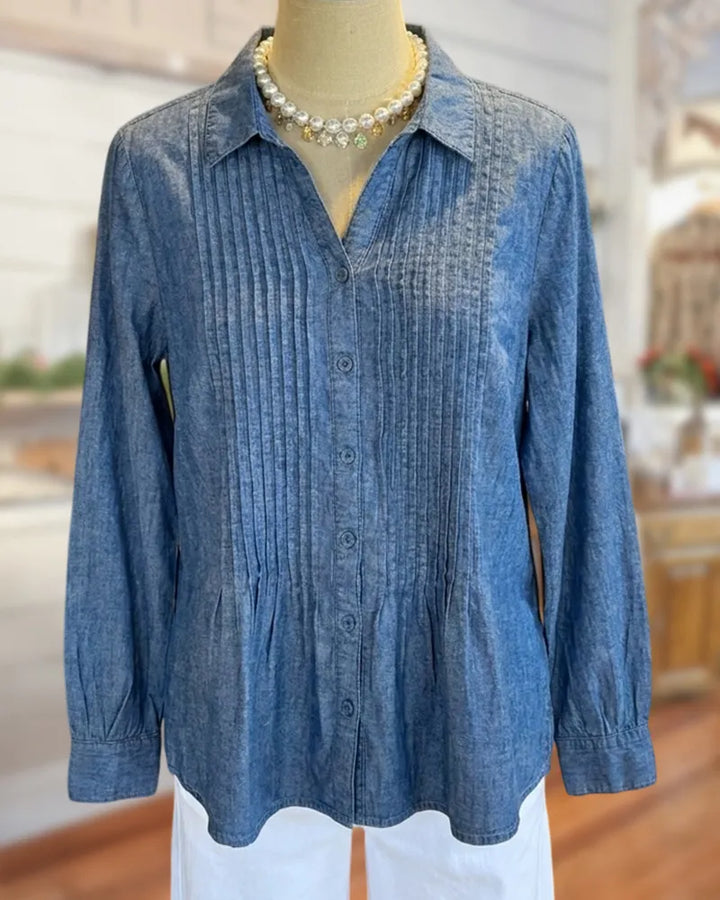 Pintuck Pleated Front Button Shirt