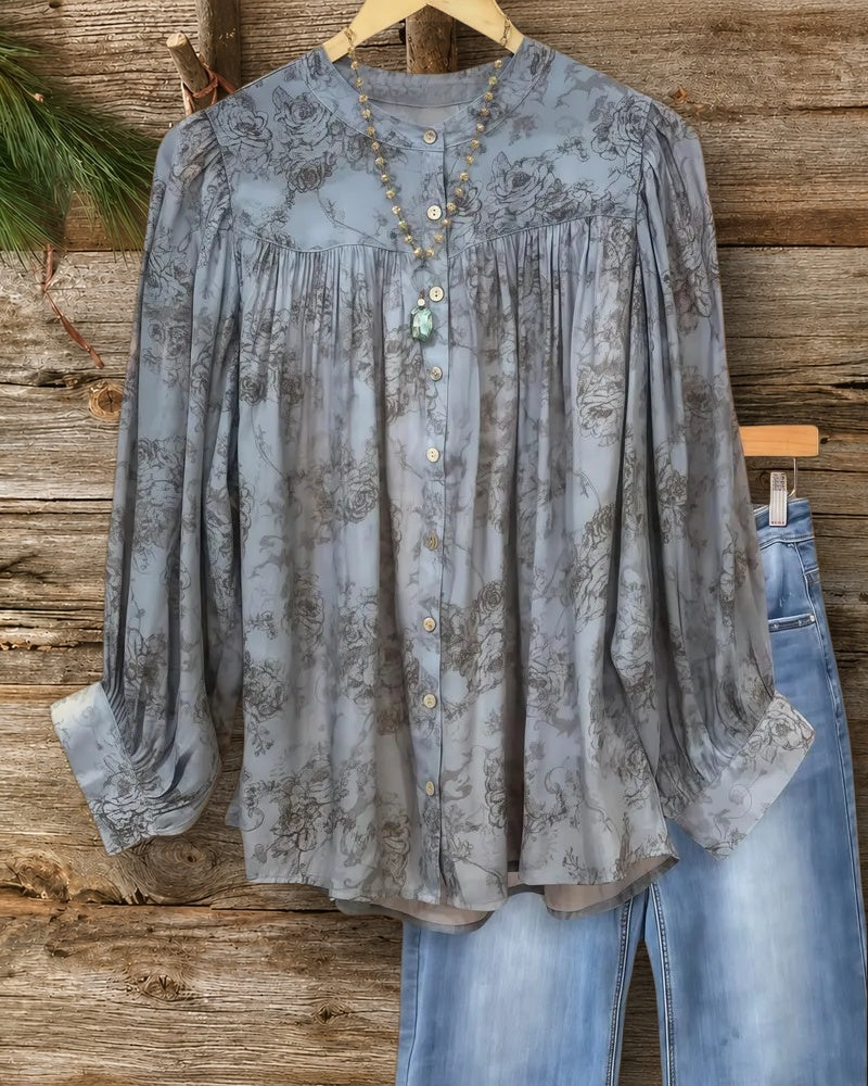 Vintage Floral Print Laid Back Button Down Blouse