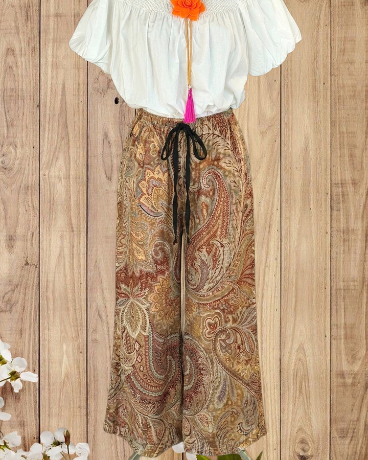 Floral Print Pastoral Casual Wear Wide Leg Pants