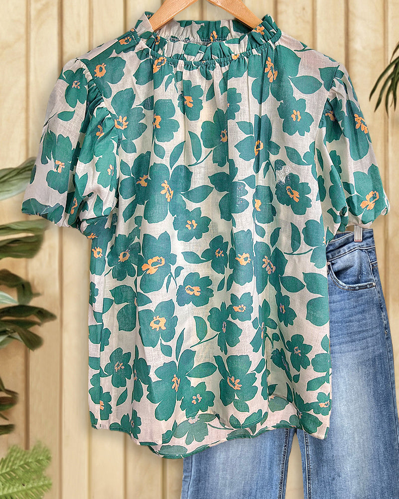 Floral Print Stunning Puff Sleeve T-Shirt