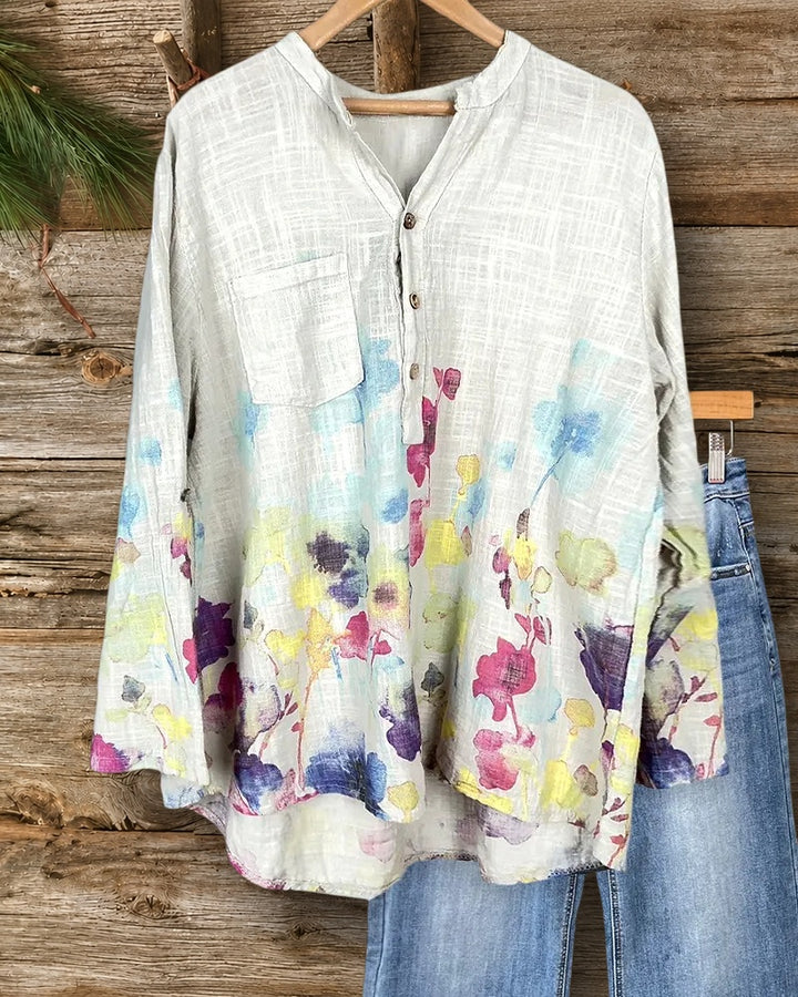 Floral Print Split Neck Pocket Casual Wear Blouse