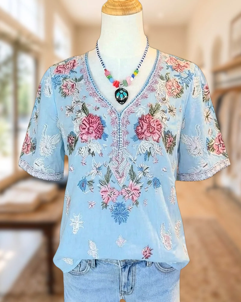 Floral Print Pretty V Neck Blouse