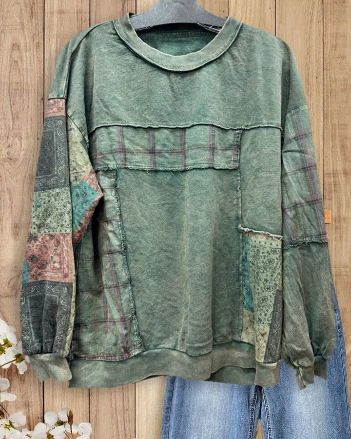 Patchwork Crew Neck Long Sleeve Comfortable Sweatshirt