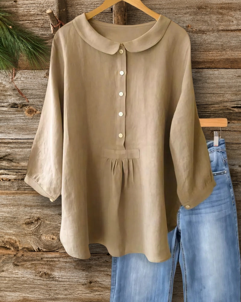 Solid Color Doll Collar Button Girly Blouse