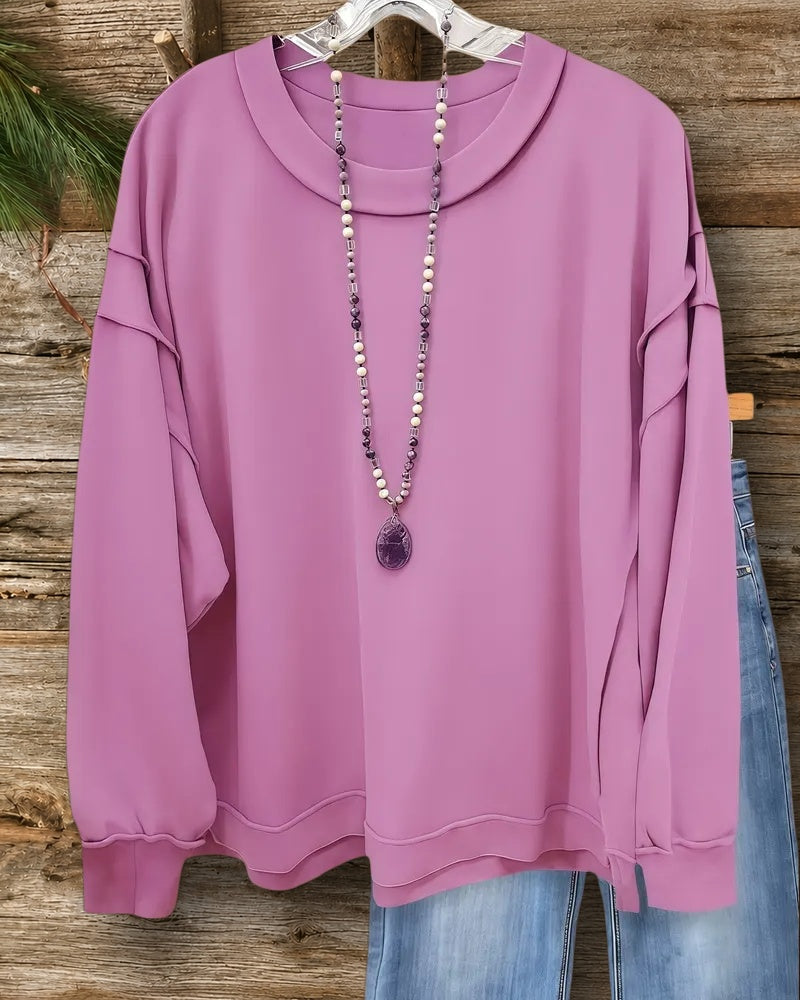 Solid Color Seamed Detail On-trend Drop-Shoulder Sweatshirt