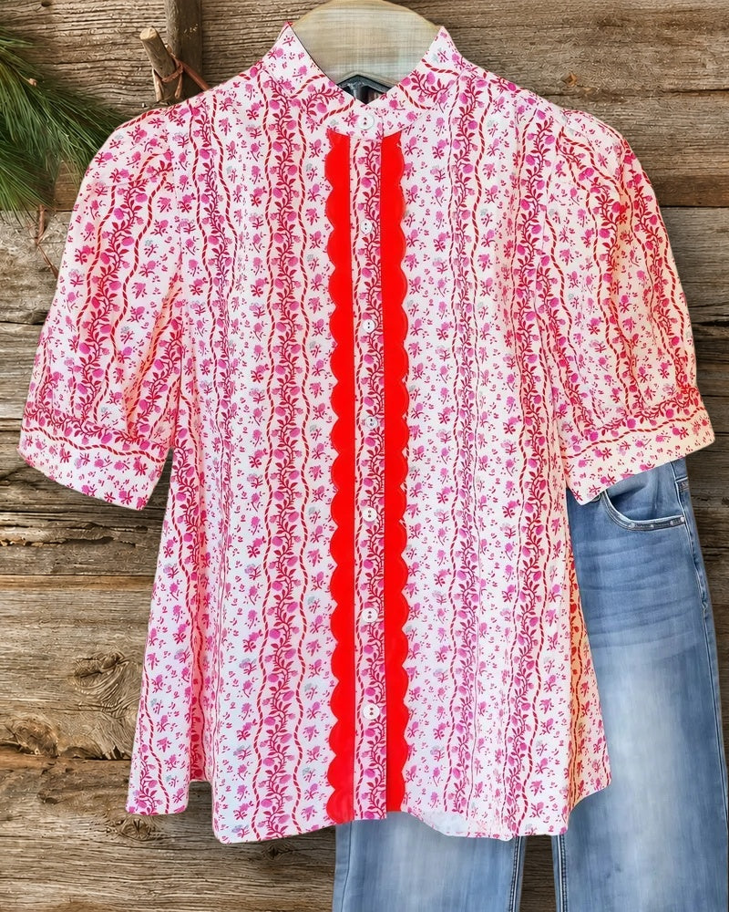 Floral Print Classic Button Down T-Shirt