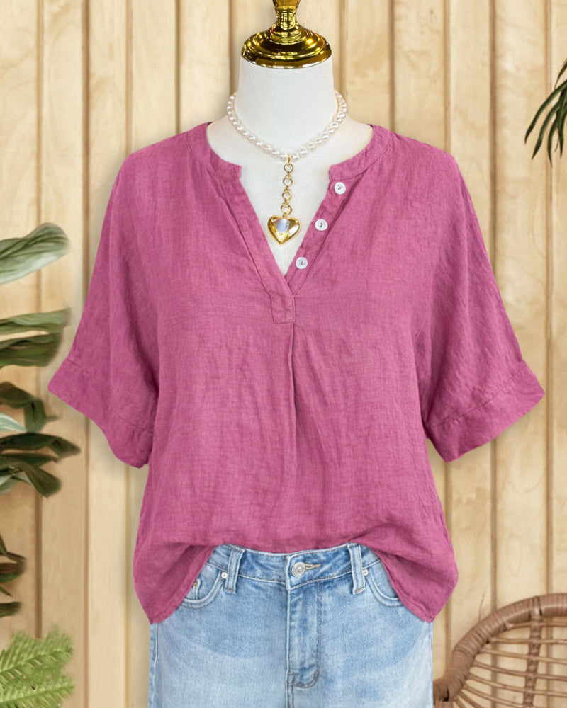 Solid Color Retro V Neck Shirt