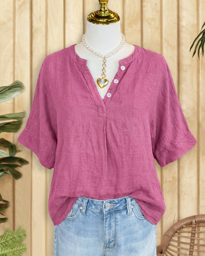 Solid Color Retro V Neck Shirt