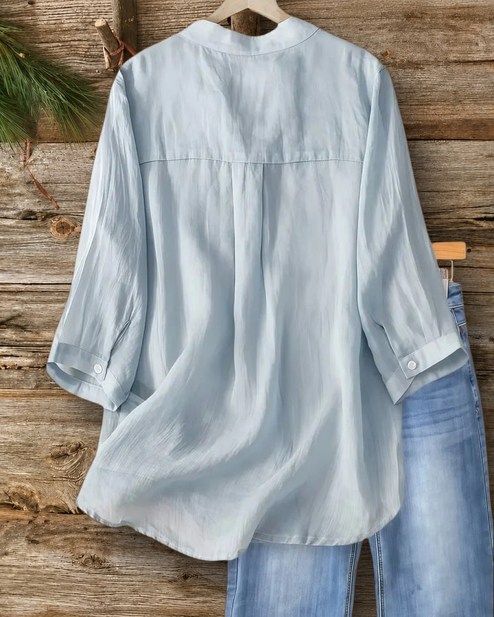 Solid Color Simple Button Front Blouse