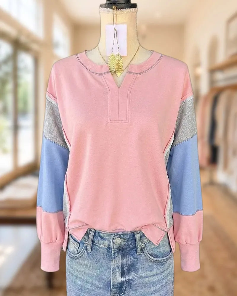 Color Block Patchwork Urban Side Slit Sweatshirt