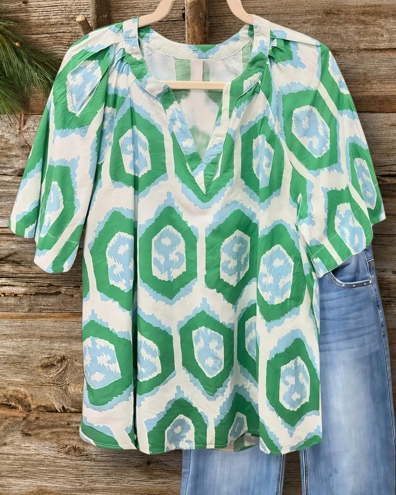 Tribal Print Ethnic V Neck Blouse
