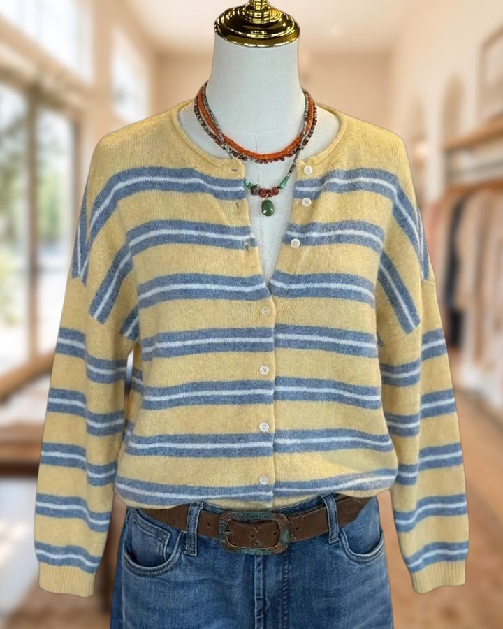Striped Button Front Long Sleeve Relaxed Fit Knit Cardigan