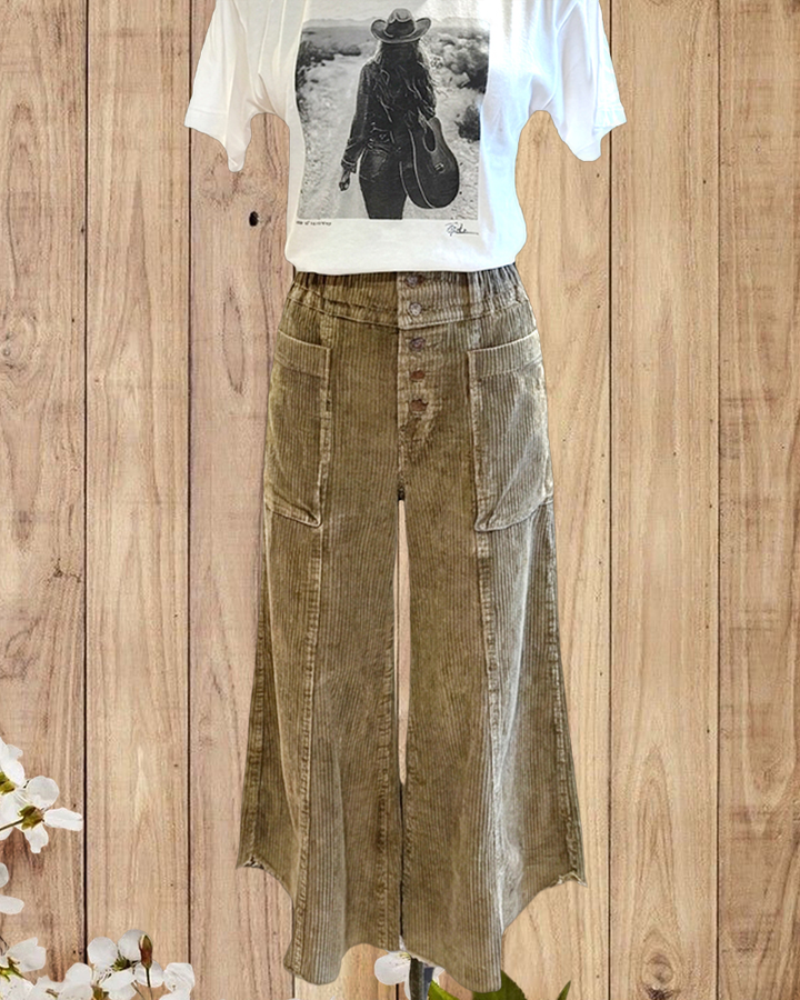 Distressed Solid Color Feminine Wide Leg Pants