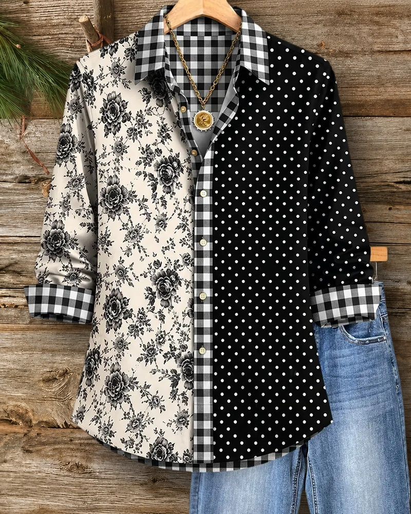Patchwork Button Lapel Shirt