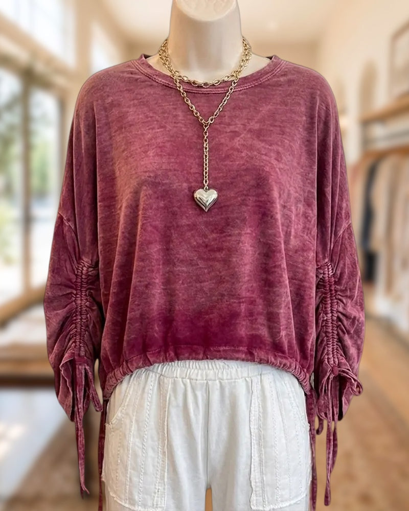 Crew Neck Sweatshirt With Drawstring Design