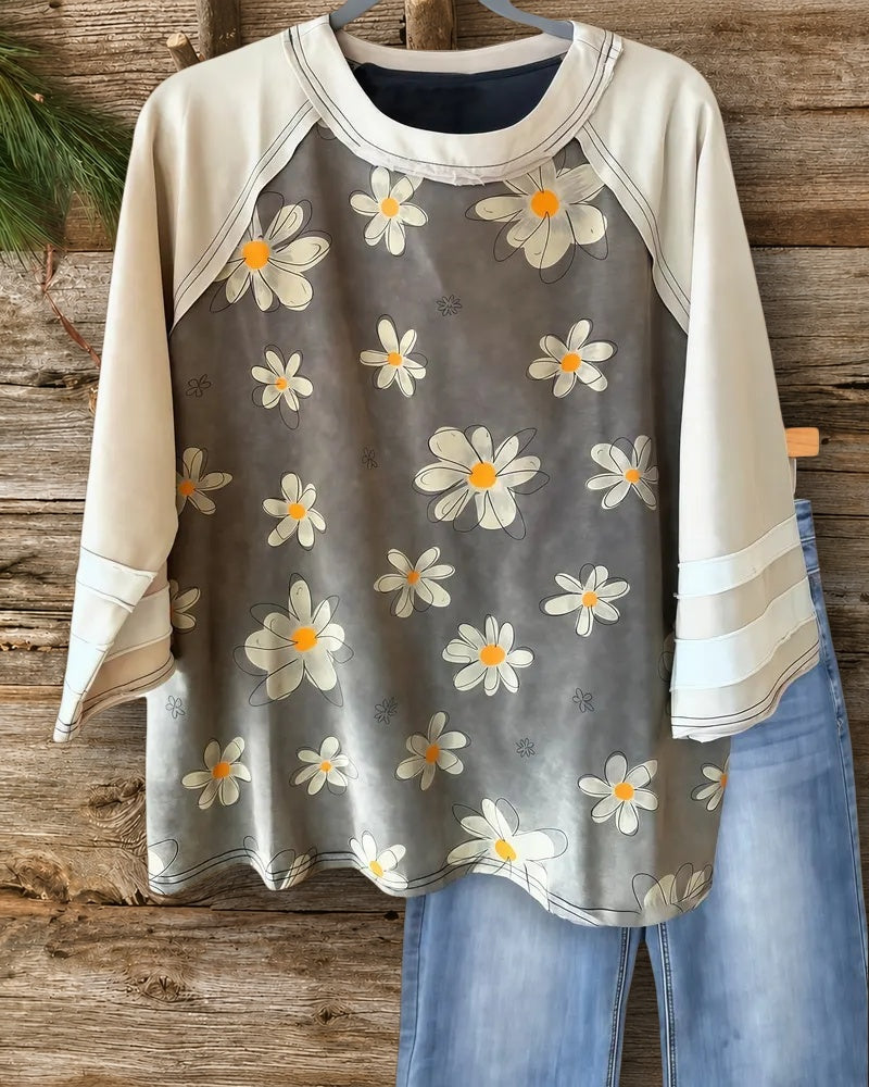 Floral Print Color Block Patchwork Casual Wear Blouse