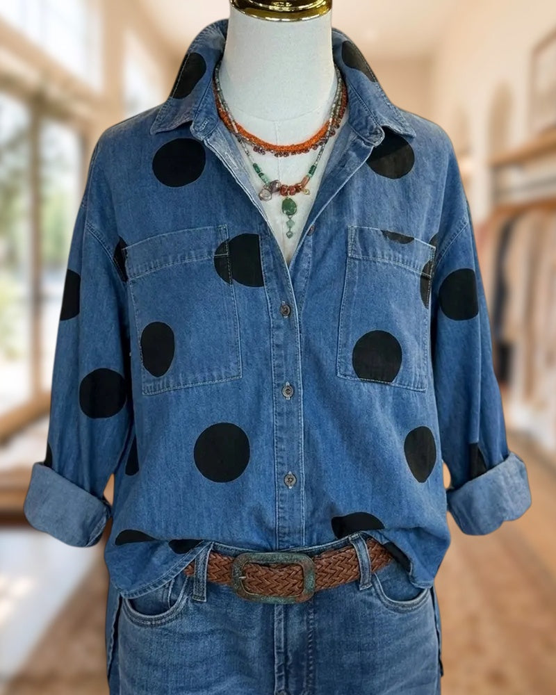 Polka Dot Printed Button Down Shirt With Chest Pockets