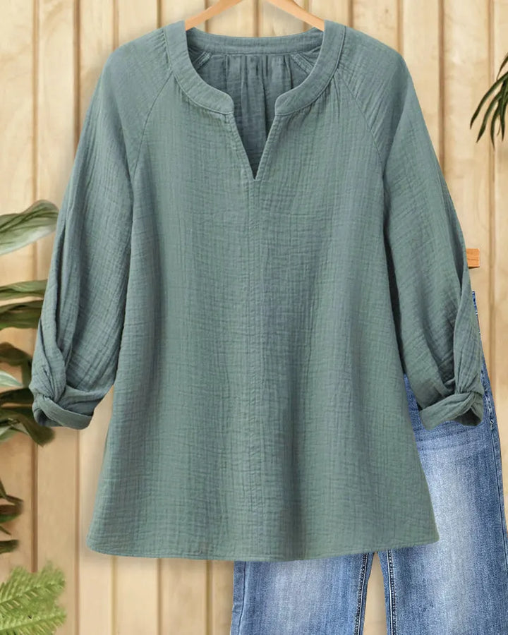 Solid Color V Neck Twisted Design Casual Blouse