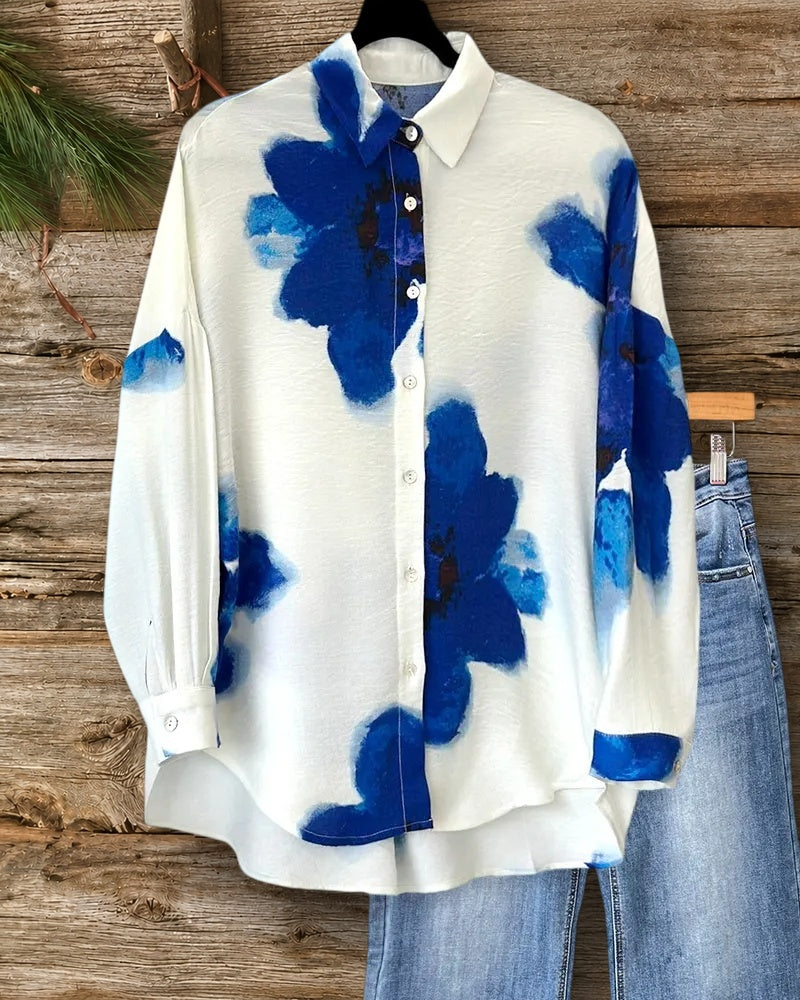 Watercolor Print Button Modern Shirt