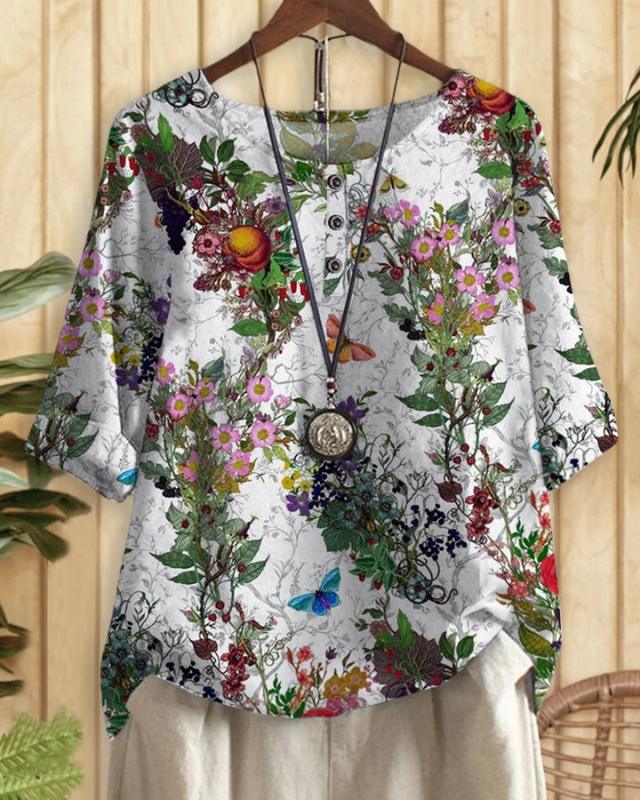 Floral Print Round Neck Urban Blouse