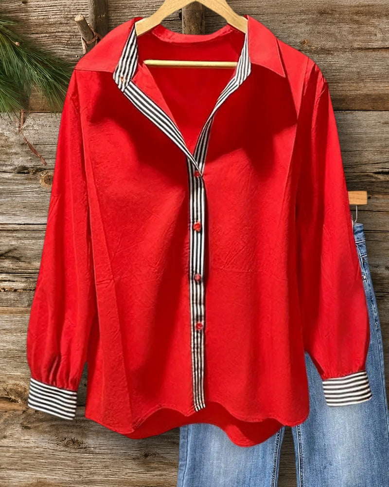 Striped Patchwork Stylish Button Front Shirt