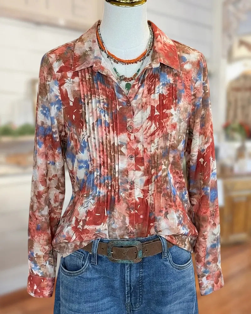 Lapel Pleated Front Chic Blouse