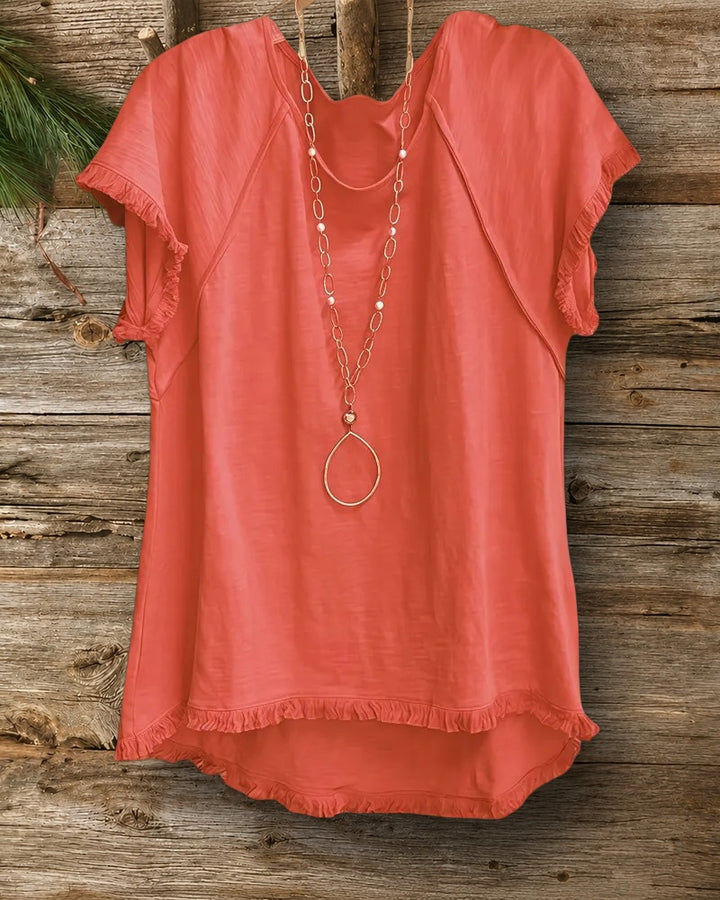 Plain Raglan Sleeve Simple Tassel Trim T-Shirt
