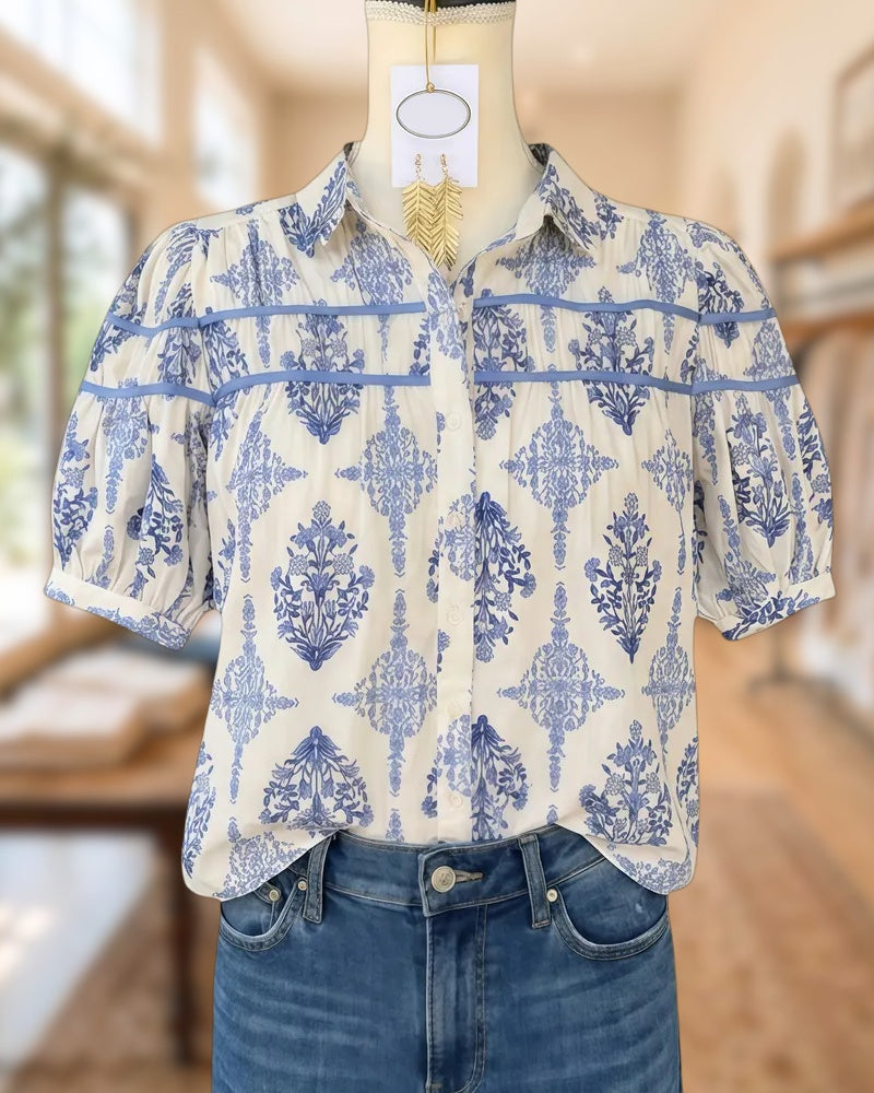 Floral Print Retro Button Up Blouse