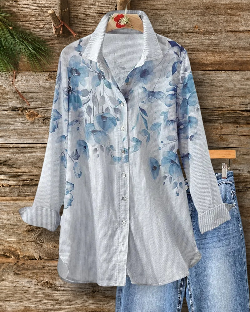 Floral Print Button Front Collared Long Sleeve Casual Shirt