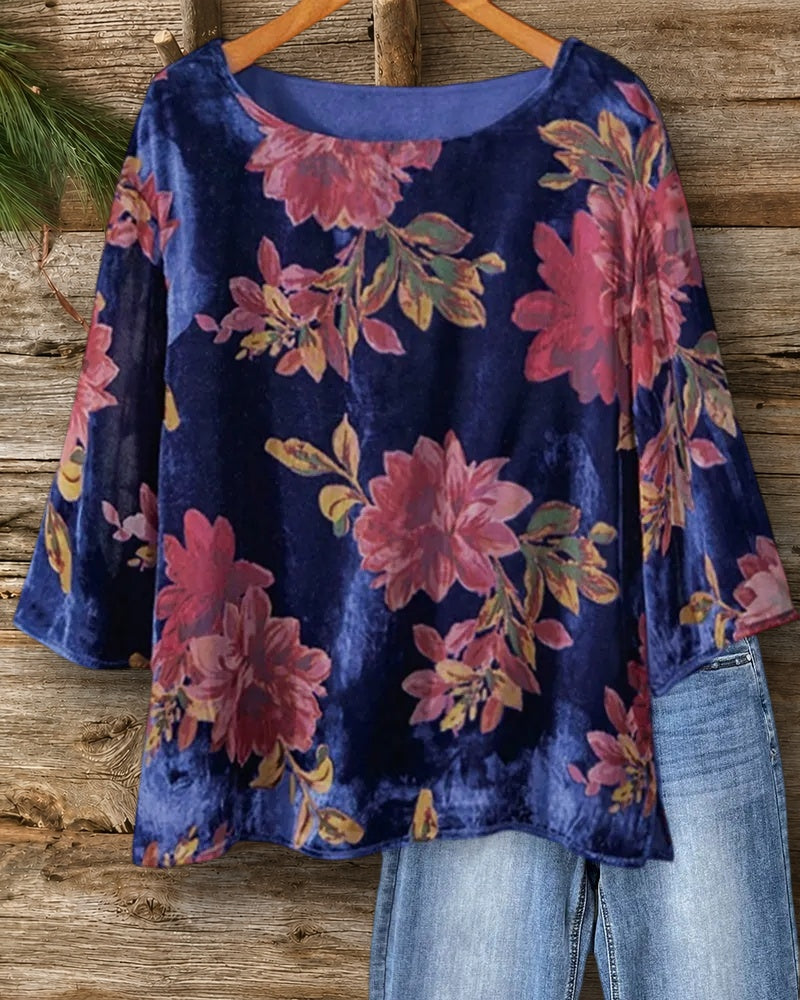 Floral Velvet 3/4 Sleeve Blouse